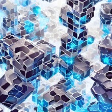 Rubix Ice Towers - A Bunch Of Grey And Electric Blue  Ice Cubes Sitting On Top Of Each Other Like Some Etheric Alen Futuristc High Rise Towers