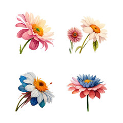 Wall Mural - Collection of drawn watercolor flowers