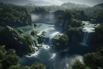 Wall Mural - waterfall in the mountains island. generative ai.