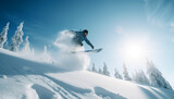 Fototapeta Zwierzęta - Men snowboard in extreme winter sport adventure generated by AI