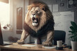 angry Lion wearing business suit is furious in office, generative AI