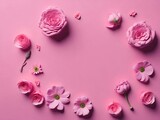Fototapeta Lawenda - Floral pink background with pink flowers. Created with Generative AI technology.	