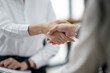 businesswoman handshake for teamwork of business merger and acquisition
