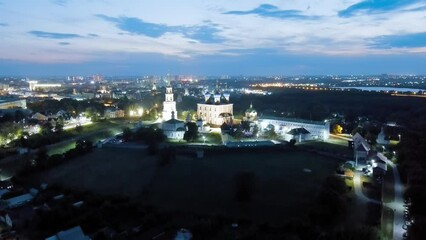 Wall Mural - Ryazan, Russia. Night flight. Ryazan Kremlin - The oldest part of the city of Ryazan. Cathedral of the Assumption of the Blessed Virgin Mary, Aerial View