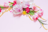 Fototapeta Kawa jest smaczna - beautiful spring flowers on pink background