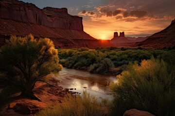 Wall Mural - Sunset over Arches National Park, Moab Utah in Western United States, Stunning Scenic Landscape Wallpaper, Generative AI