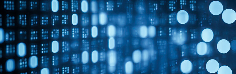 Blue digital binary data code on screen. Abstract tech binary code background in color blue, digital binary data and secure data concept. Close-up shallow DOF. Digital binary code matrix background