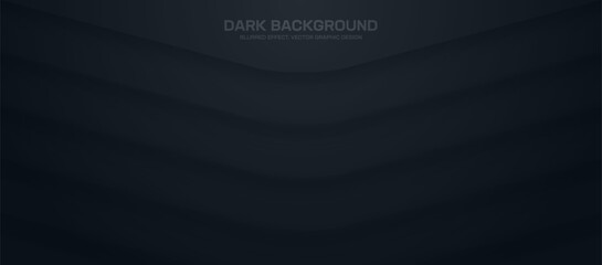 Wall Mural - minimal black abstract vector panoramic background with layered blurred lines. dark grey dynamic str