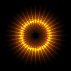 Wall Mural - orange portal of radial line rays and circle flash light effect, golden bright fire ring