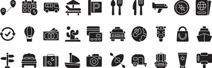 Travel Icon Pack With Solid Or Glyph Style Simple