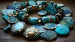 Turquoise jewelry with agate slices. AI generated