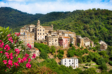 Sticker - View of the Beautiful Village of Vescovato, Corsica