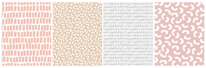 Wall Mural - abstract hand drawn geometric vector patterns. brush spots, lines and arcs isolated on a pastel pink
