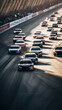 NASCAR race cars speeding on the straightaway towards the finish line, generative ai
