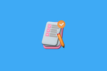 task clipboard with checklist succeed pencil on pink background. 3d rendering illustration