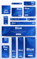 Wall Mural - blue web banner templates design. business ads layout. promotion banner bundle. vector