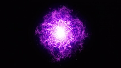 Wall Mural - purple energy orb background animation. 3d abstract energy sphere ball with purple power rays on dar