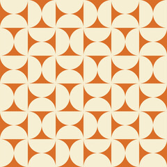 Wall Mural - Trendy geometric seamless pattern with beige semicircles on a orange background. Modern abstract monochrome background. Vector illustration
