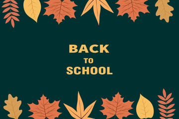 Wall Mural - Falling golden autumn leaves. Vector illustration of a bright colorful autumn background. Lettering back to school