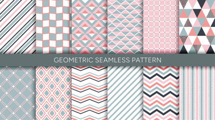 Wall Mural - Seamless geometric pattern set with square, dot, triangle, line in Scandinavian style.