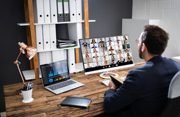 Canvas Print - Online Video Conference Interview Meeting