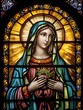 St. Mary the Virgin, the Mother of Jesus. Generative Ai. Stained Glass