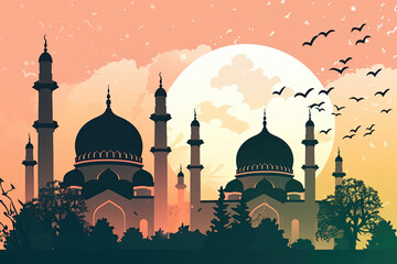 Wall Mural - Illustration of Mosque, Ramadan, Eid al-Fitr, Eid Al-Adha