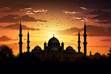 Wall Mural - Illustration of Mosque, Ramadan, Eid al-Fitr, Eid Al-Adha