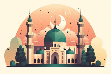 Wall Mural - Illustration of Mosque, Ramadan, Eid al-Fitr, Eid Al-Adha