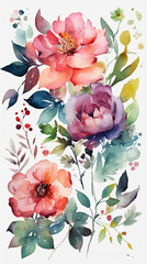 Wall Mural - Ethereal Blooms, Spring Bouquet, Floral Harmony, Summer Colors, watercolor flowers, AI generative 