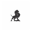© Rapit - the black silhouette of a lion on a white background , in the style of mischievous feline motif , byzantine iconography , bold gestures , angular shapes , dark symbolism , strong color contrasts