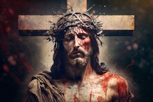 Powerful And Poignant Image Of Jesus Christ On The Cross, Conveying Sacrifice, Salvation, And Hope. A Symbol Of Faith And Love. 