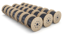 Wooden Cable Drums On White Background - 3D Illustration