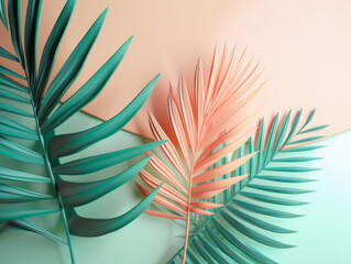 Wall Mural - Stylized tropical leaves. Summer 3D floral design Generative AI