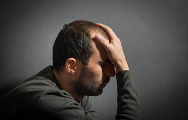 Wall Mural - Caucasian stressed man at home.