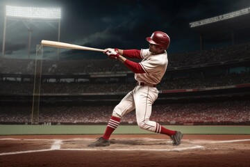 A Baseball player hitting a perfect home run created with generative AI technology.