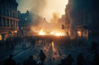 © 0livia - Riots in the street with fires. Digitally generated ai image
