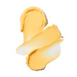 Swatch of yellow cream texture, cosmetics for face and body on a isolated white background. Drop smear. Real photo