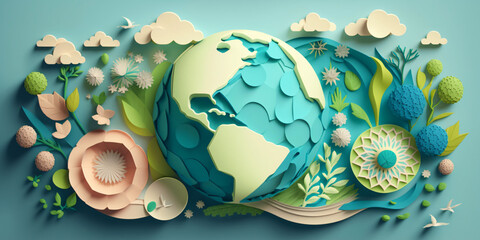 Wall Mural - earth day - renewable energy and reduce CO2 emission concept, generative ai