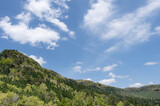Fototapeta Krajobraz - 若葉が輝く山頂の景色