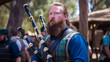 © Sunshower Shots - Musician with bagpipes at a renaissance fair. Generative AI