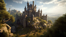 Majestic Castle Perched On A Rocky Outcrop - Generative AI, AI Generated