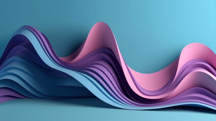 3d render, abstract background with paper waves, modern wallpaper with pink blue violet blue wavy folds generative ai