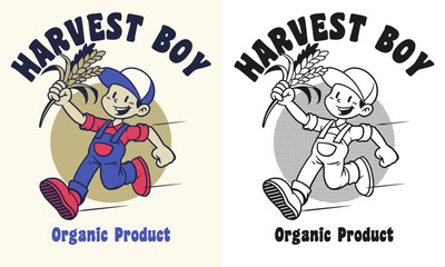 Retro Cartoon Character of Farming Harvest Boy