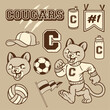 Set of Hand Drawn object of Cougar Lion Mascot