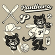 Set of Hand Drawn Panther Sport Mascot