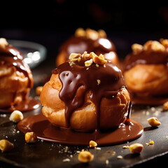 Poster - Delicious profiteroles with chocolate.Generated byAI.
