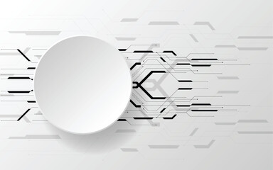 Grey white Abstract technology background with various technology elements Hi-tech communication concept innovation background Circle empty space for your text