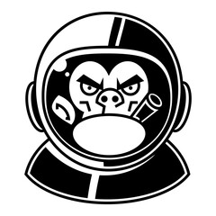 Wall Mural - Vector illustration of a funny chimpanzee in an astronauts suit, smoking