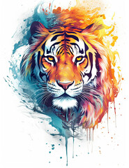  Tiger psychic wave, fire watercolor, colorful, animal, wild life, wall art, digital print. Generative AI